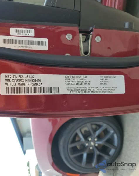 2022 Dodge Charger R/T из США, поврежденный, VIN 2C3CDXCT4NH232446